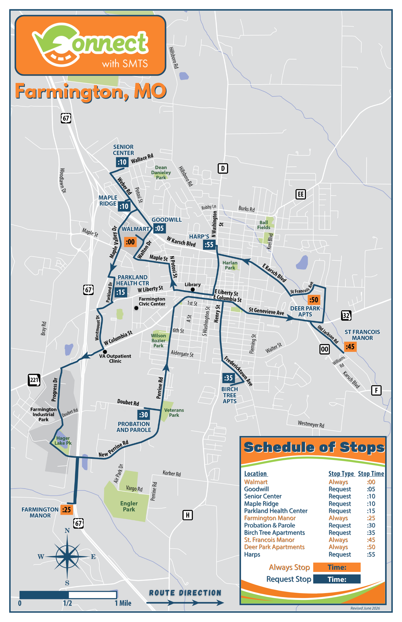 SMTS Connect Route Map in Farmington, MO